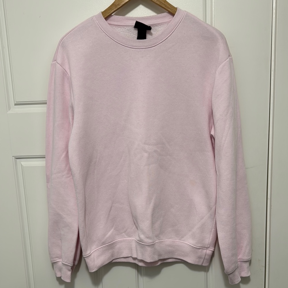 H&M Pink Crewneck Sweater with Ribbed Details